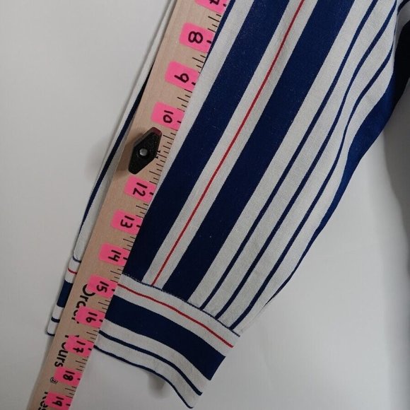 Caliban Made In Italy Shirt Dress size 40 Linen full button-Up Navy White Red - Picture 9 of 14